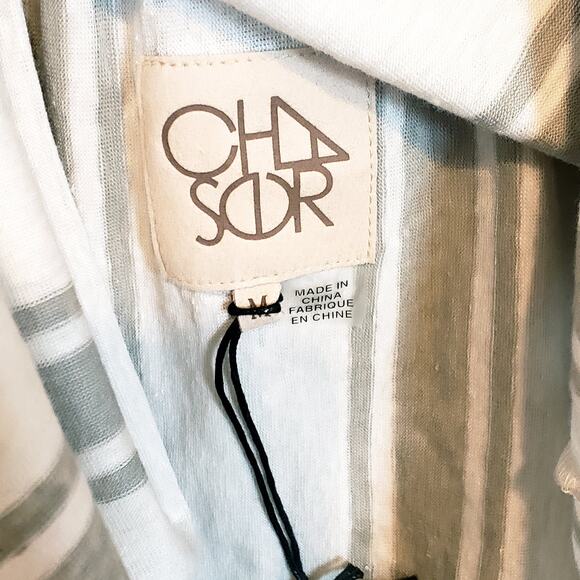 Chaser Linen Blend Striped Lace Up Back Tank Top Women's Medium Casual Summer - Picture 7 of 7